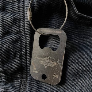 Bottle Opener & Keychain, Bottle Opener of Russian Tank, Made of Burned T90, Recycled in Ukraine, Engraved Token, Unique Men Key Fob Steel