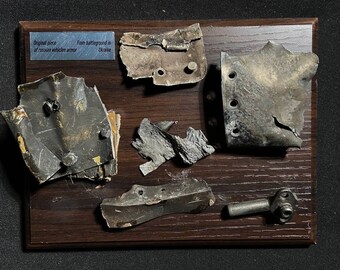 Handcrafted Unique Wall Stand Desk Decor Board - Authentic Russian Plane SU-25 Fuselage and Skin Pieces from Ukraine 2023 - Souvenir