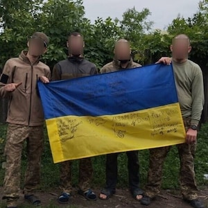 Ukraine Flag signed by Ukranian Armed Forces Soldiers 30 and 20 odshr
