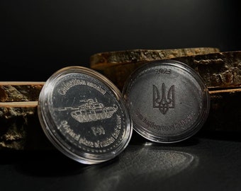 Destroyed T90 tank token, Mini Token-tag of Russian combat tank made of burned amor t 90 from Ukraine , handcrafted