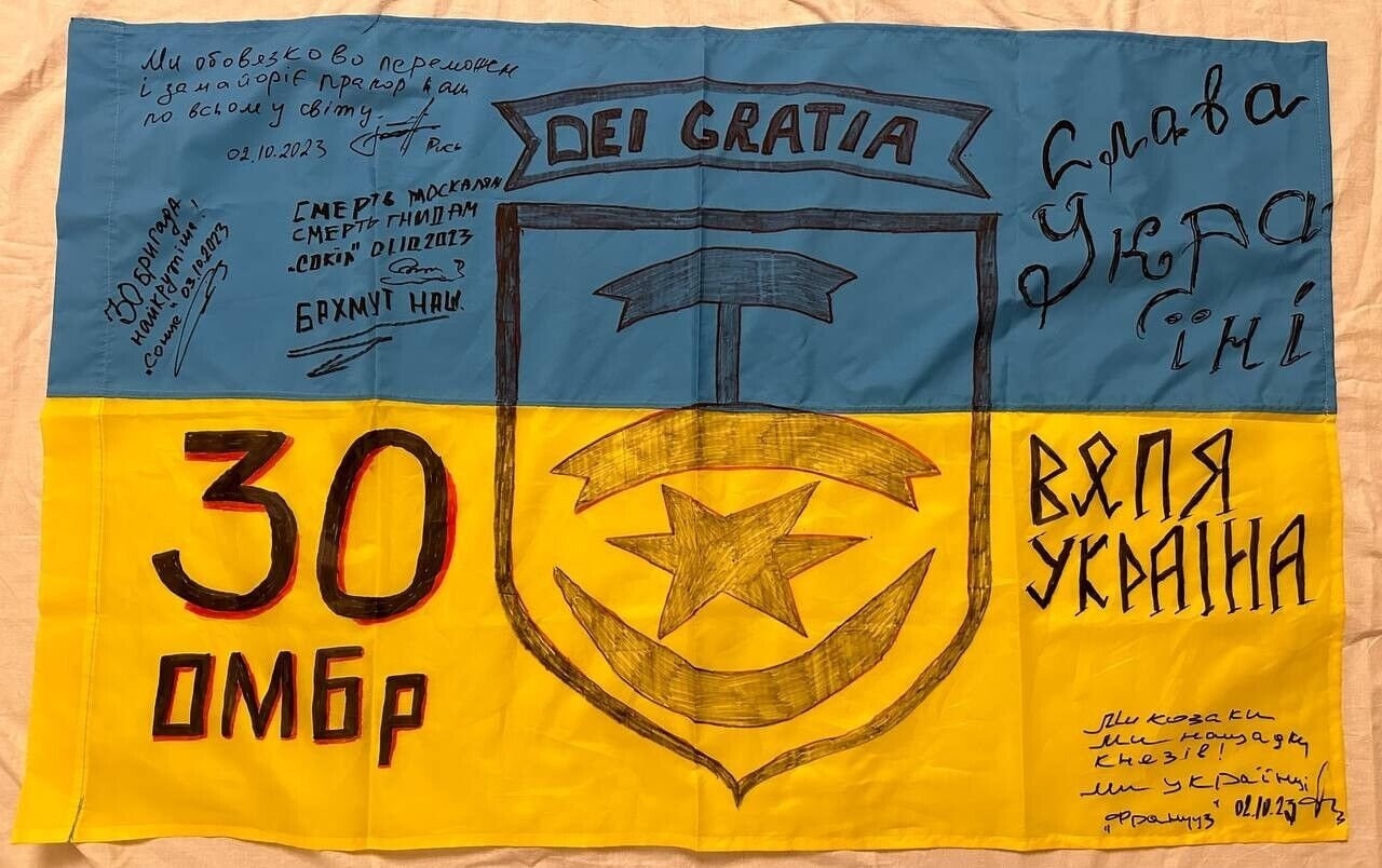 Ukraine Flag signed by Ukranian Armed Forces Soldiers 30 brigade