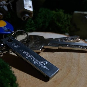 Steel Keychain from Recycled Armor, Mens Keychain, Keychain from Destroyed Plane, Mini Token of Russian Combat Airplane, Made of Burned Su35
