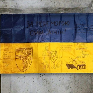 Ukraine Flag signed by Ukranian Armed Forces Soldiers of special 93 and 72 brigades,painted by Ukraine artist,Ukraine Flag Blue Yellow Flag