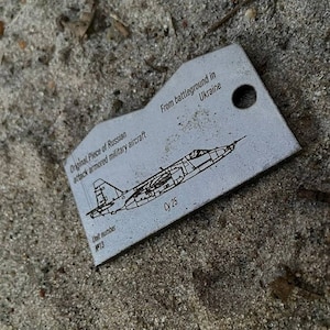 Metal Keychain, Token from Piece Russian Airplane, Destroyed Airplane SU25 Recycled in Ukraine, Ukrainian Key Fob for Men, Ukraine Souvenir