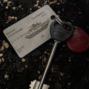 Keychain from Russian Tank, Destroyed Tank Keychain, Piece of russian Tank, Made of Burned Armor T90 Recycled in Ukraine, Metal Token