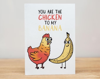 Liefdeskaart: jubileum, valentijn, grappig, kip op mijn banaan