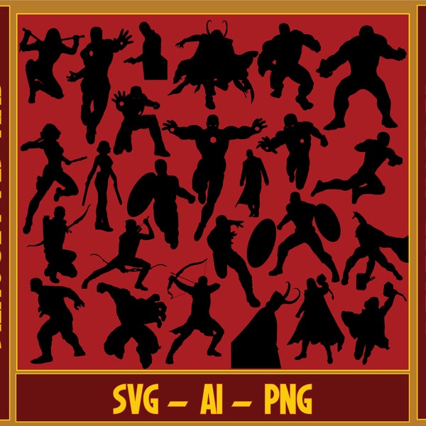 Marvel's Avengers 25 pk Vector Graphics Silhouettes (SVG, AI and PNG Included) for Decals Cricut (Digital Download)