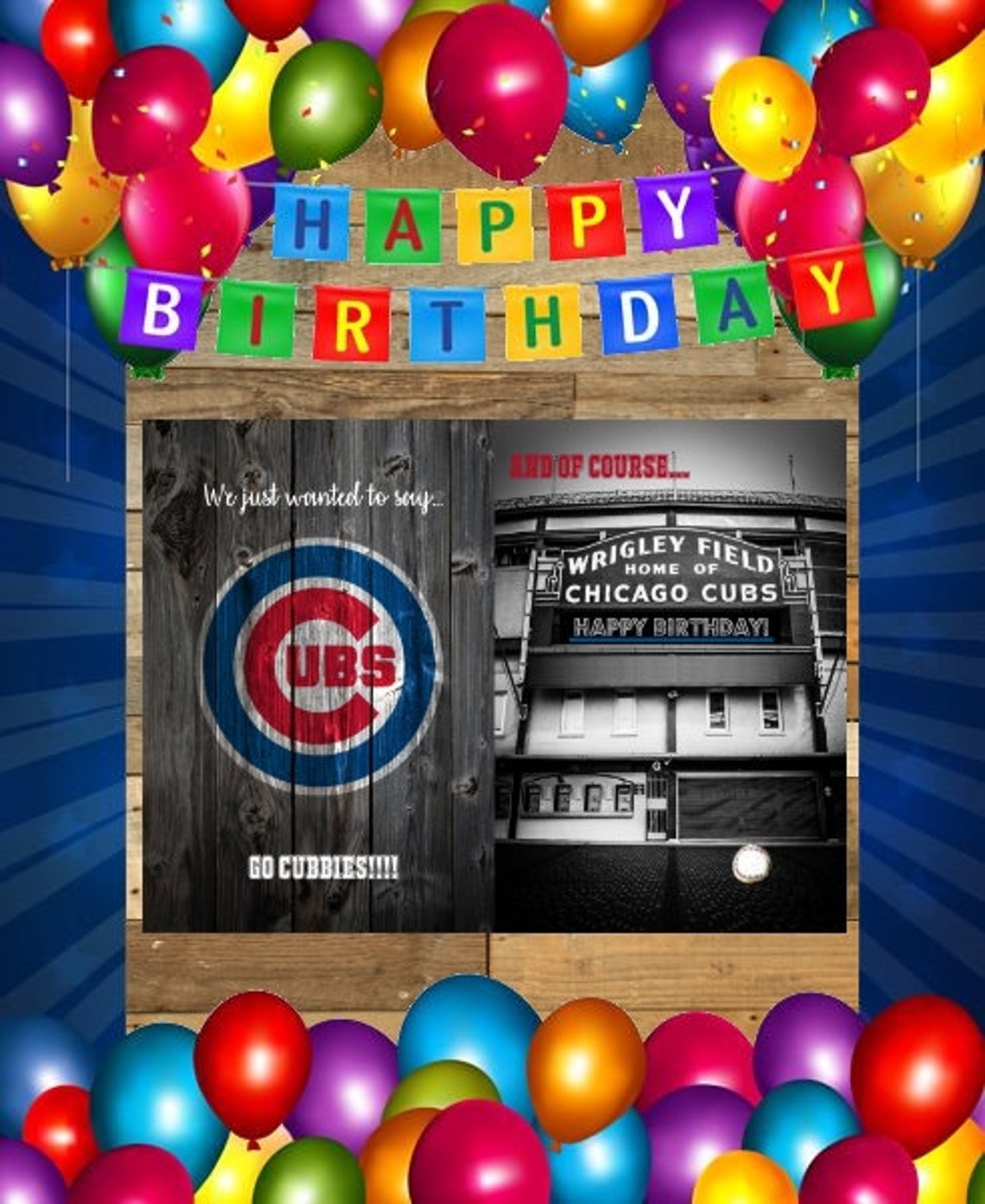 Chicago Cubs MLB Baseball Birthday Card PDF Digital Download Etsy