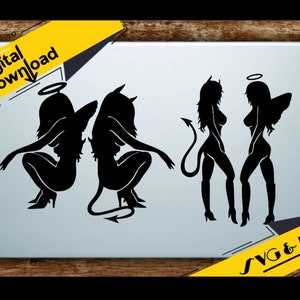 Devil and Angel Girls - SVG Vector Graphic Silhouette Vectors (PNG &SVG Inbegrepen) voor Cricut en Silhouette