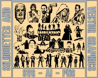 The Walking Dead (Pack 2) 30 pk Vector Graphic Silhouettes for Decals (Ai, SVG and PNG) Cricut (Digital Download)