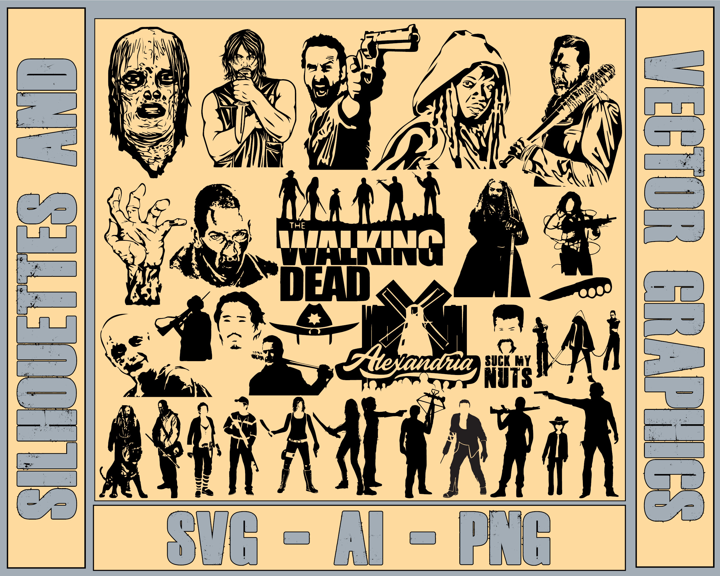 The Walking Dead pack 2 30 Pk Vector Graphic Silhouettes for Decals ai, SVG  and PNG Cricut digital Download - Etsy Singapore