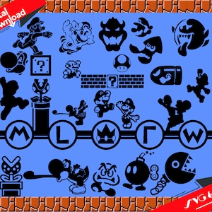 Super Mario 30 pk SVG und PNG Silhouetten Vektors Bilder für Cricut oder Silhouette (Digitaler Download)