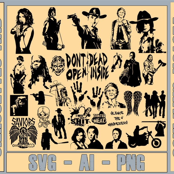The Walking Dead (Pack 1) 30 pk Vector Graphic Silhouettes for Decals (Ai, SVG and PNG) Cricut (Digital Download)