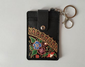Unique Batik. leather flowers keychain