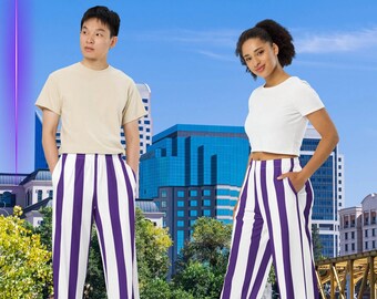 Blue and white striped wide leg trousers deals