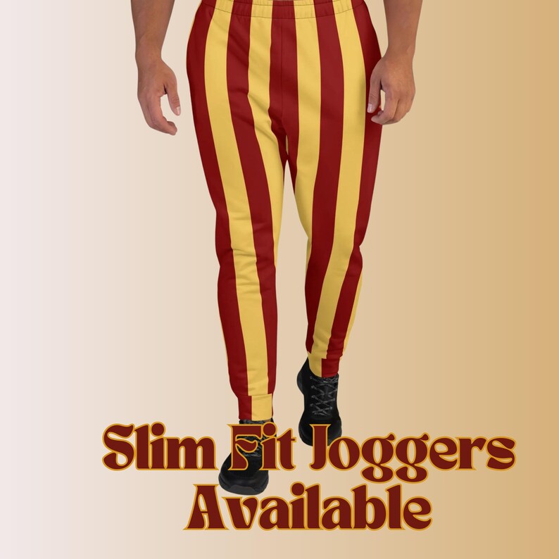 maroon and yellow striped slim fit joggers