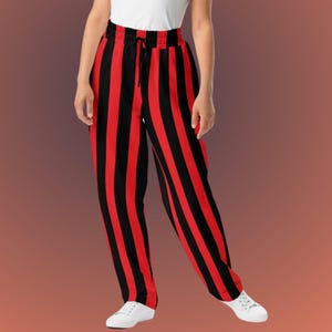 red and black vertical striped wide leg joggers/sweatpants