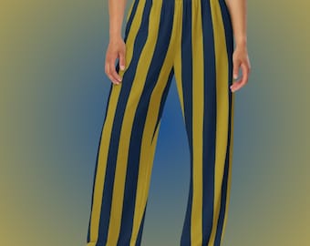 Blue and Gold Wide-Leg Lounge Pants: Football Fan Spirit Wear