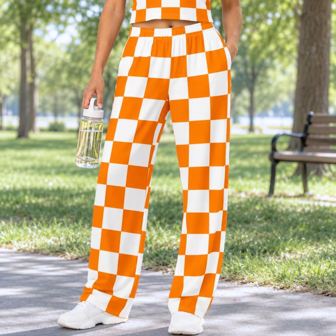 レッグウェア house on the hill pants (check) 90 Orange Checkered Lounge Pants Football Game Day Pajama Style