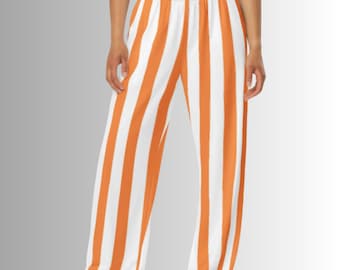 Football Fan Southwest Teams Orange and White Striped Wide Leg Pant College Basketball Baseball Fan Gift Loungewear for Game Day Attire