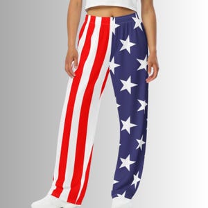 Fourth of July Lounge Pants Red White and Blue Striped Pants Independence Day Outfit Patriotic Wide Leg Pants USA Spirit wear extended Sizes