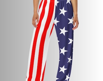 Pantalones de salón a rayas rojas, blancas y azules: atuendo para celebrar el 4 de julio y celebrar el 250.º cumpleaños