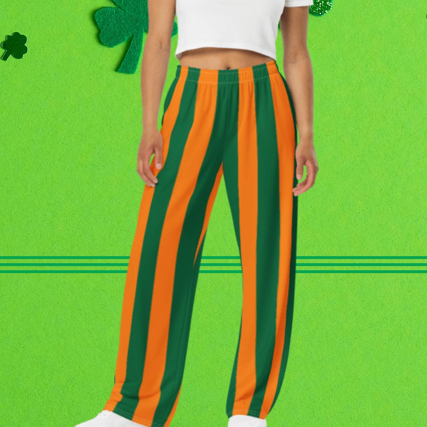 【SATIIIZ】The N Patch ST Wide Pants Green and Orange Striped Pants St Patrick's Day Pants Wide