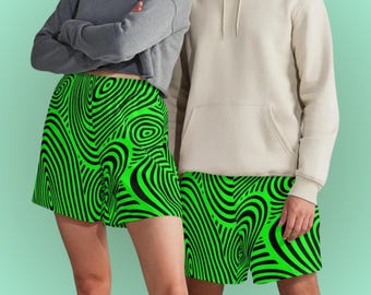 Neon Green & Black Running Shorts: Psychedelic Rave Festival Wear