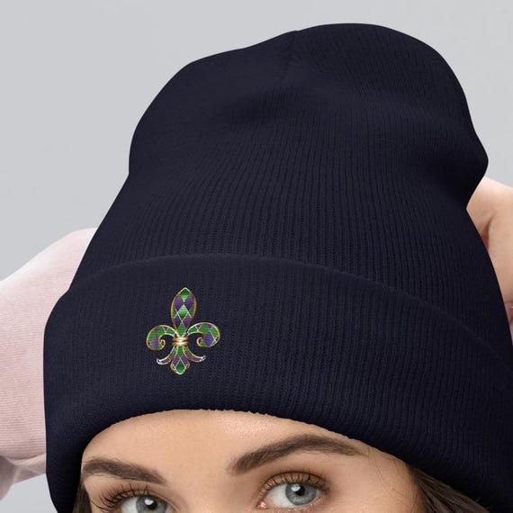 Mardi Gras Beanie: Embroidered Fleur De Lis Carnival Hat - Etsy display picture 3