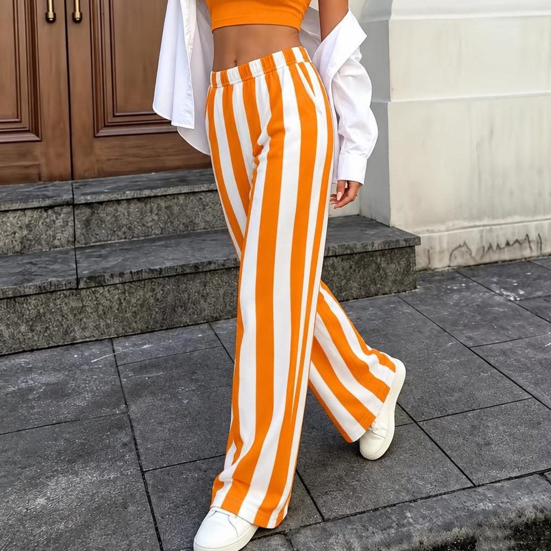 Orange Striped Lounge Pants: Extended Sizes, Game Day Pajama Style