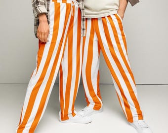 White and Orange Striped Joggers for Game Day Wear Sweatpants for Sports Fan Great Gift Idea for Alumni Gift Idea Sports Team Attire
