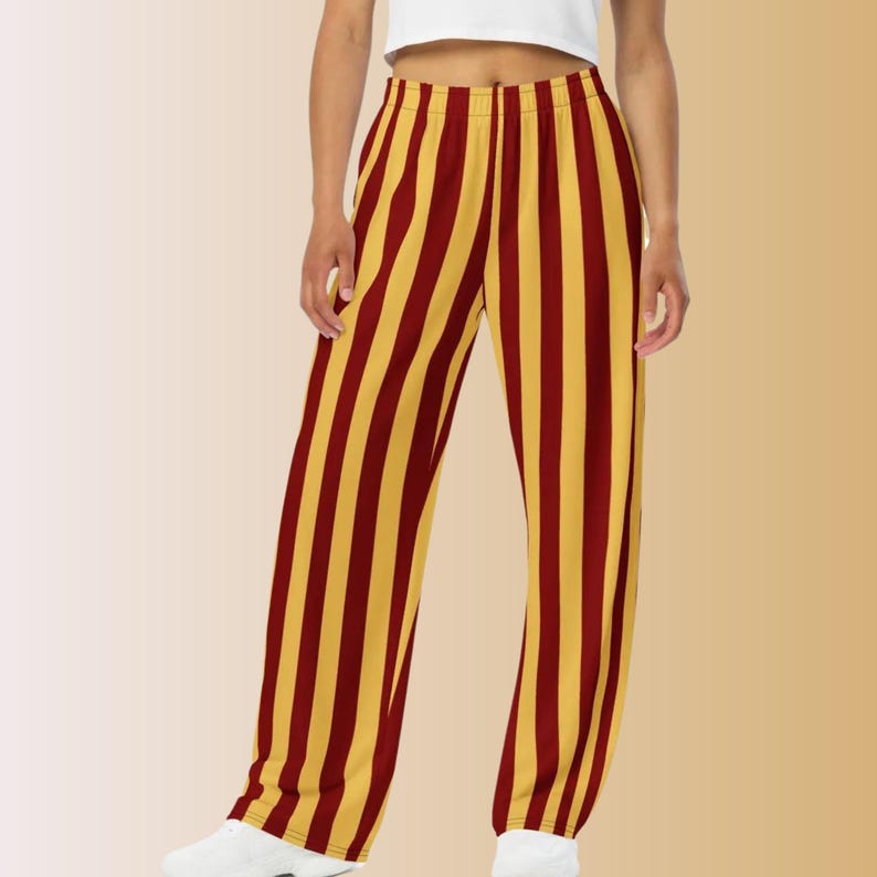 maroon and yellow striped lounge pants