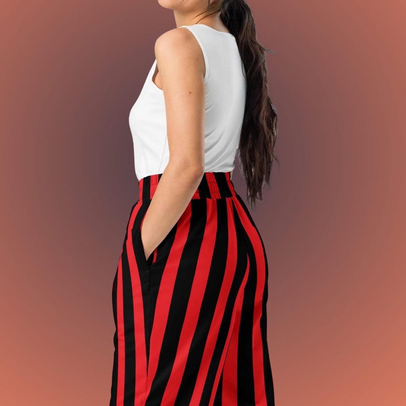 red and black vertical striped wide leg joggers/sweatpants