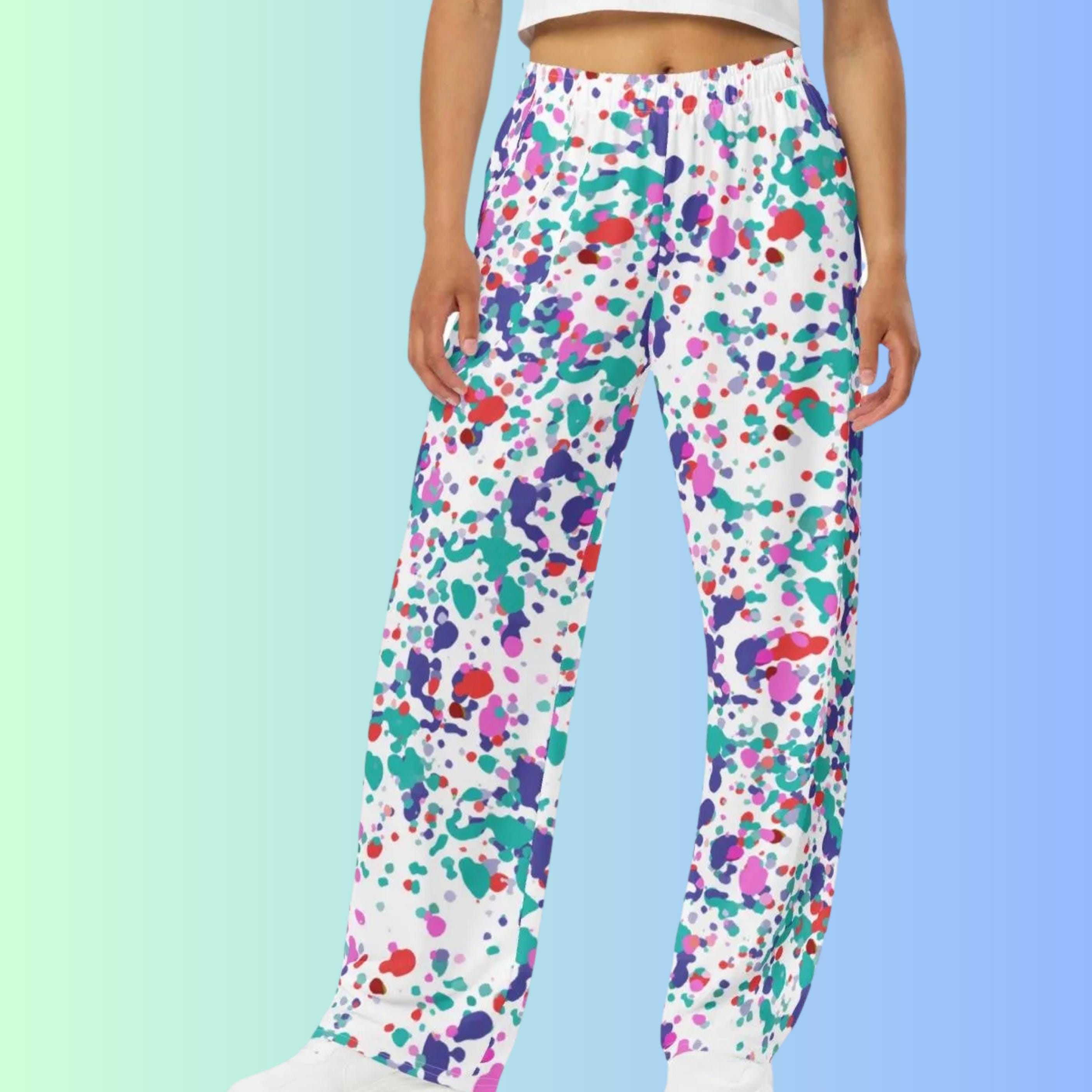 Paint Splatter Rainbow Colorful Wide-leg Pants - Etsy