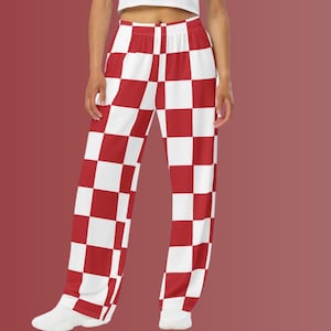 Red and White Checkered Lounge Pants: Wide Leg Fan Spirit Wear