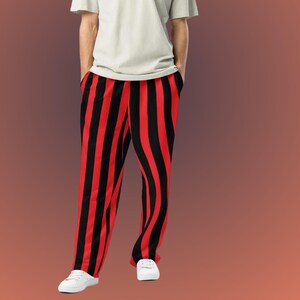 red and black vertical striped wide leg joggers/sweatpants