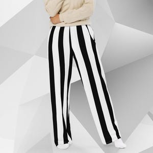 Black and White Striped Wide Leg Pants for Football Baseball Fans | Game Day Lounge Travel Pajama Style | Halloween Costume Spirit Wear