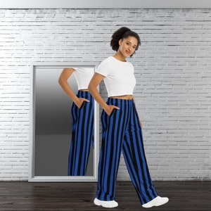 Black and Blue Striped Pant Pajama Style Pants for School Colors Basketball Lounge Pants School Spirit Gift Senior Year Spirit Wear