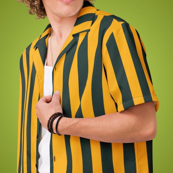 green and yellow striped dress shirt Button-Down Shirt: Game Day Tailgate Outfit Handmade Couture Gown