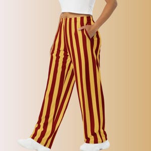 maroon and yellow striped lounge pants