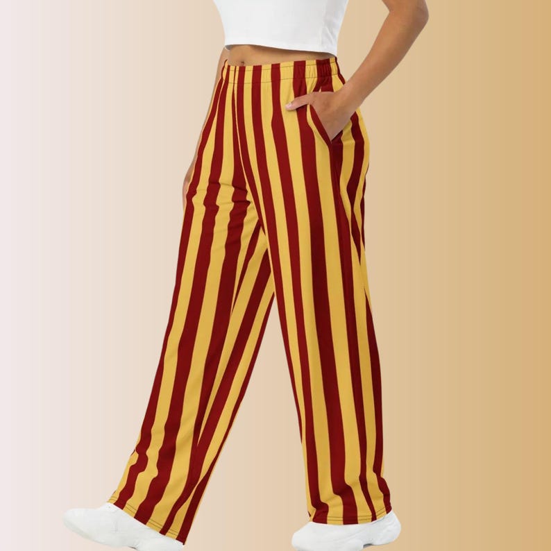 maroon and yellow striped lounge pants