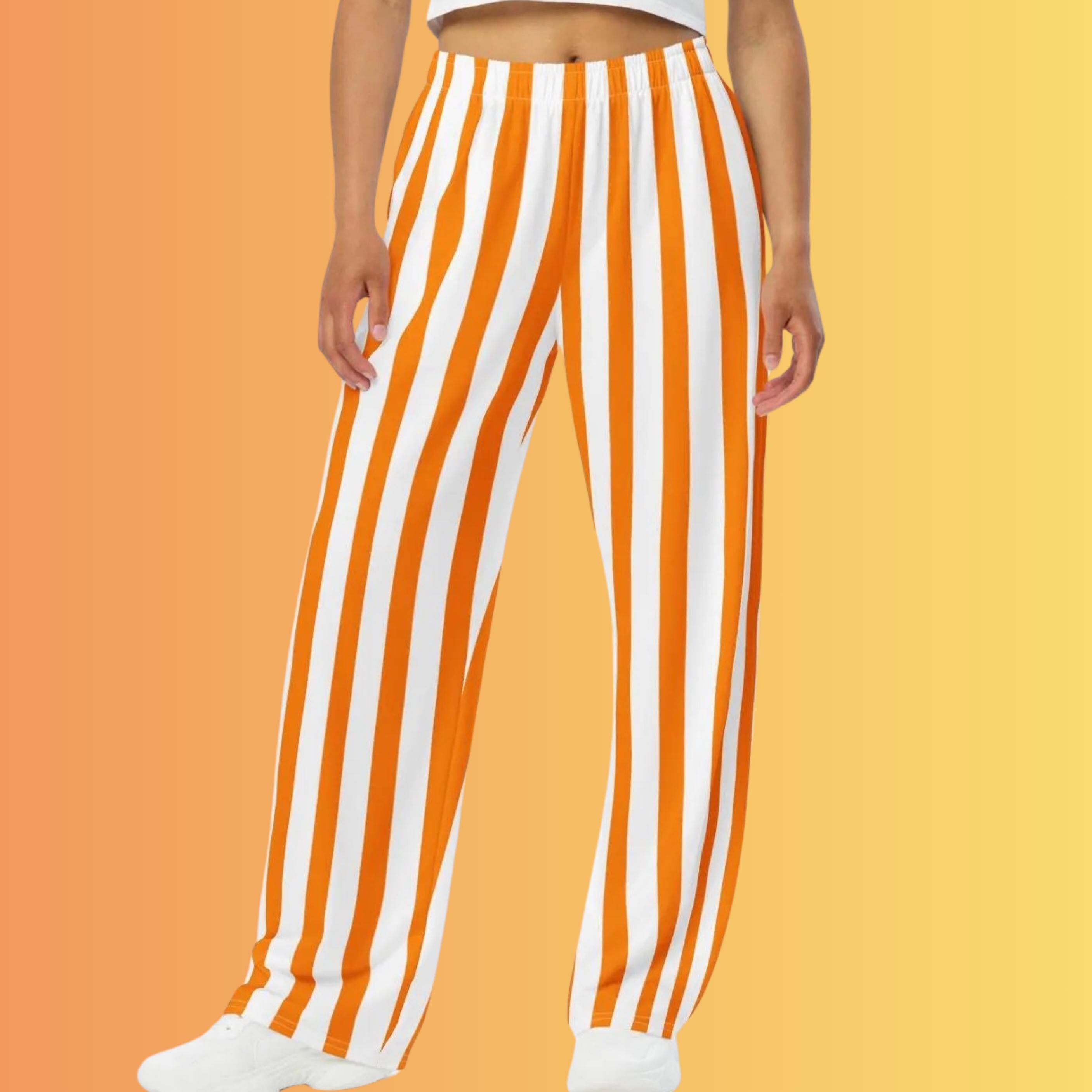 Orange and White Striped Wide Leg Lounge Pants: Game Day Apparel
