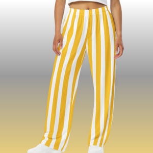 Yellow and White Striped Wide Leg Lounge Pants Gold and White Custom Color Unisex pants for Picnic Cruise Casual Cozy Beach Festival Wear