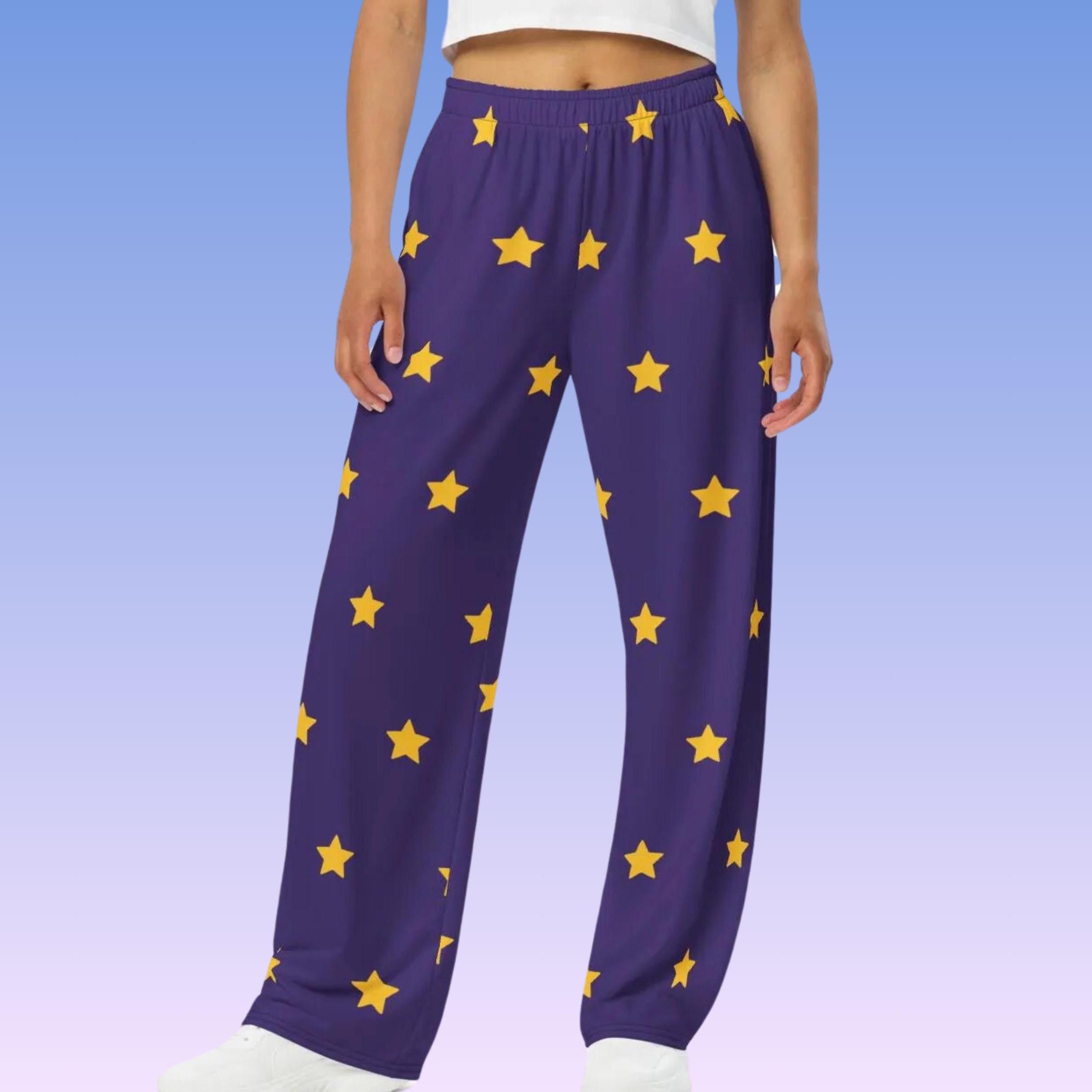 【USED】STAR PAJAMA PANTS Purple and Gold Star Pajama Pants: Team Spirit Loungewear - Etsy
