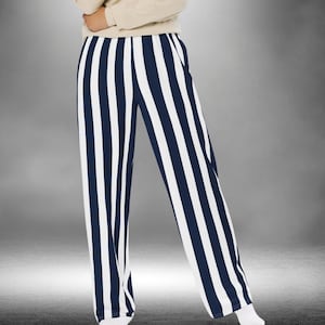 Navy White Striped Wide Leg Pants | Game Day Pajamas | Basketball Baseball Football Lounge | Blue Spirit Wear | Watch Party Outfit
