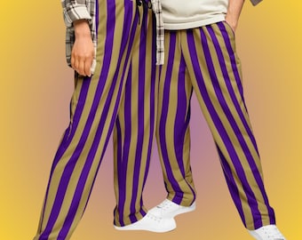 Joggers de pierna ancha morados y dorados para celebrar el Mardi Gras