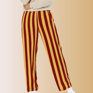maroon and yellow striped lounge pants
