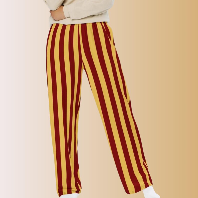 maroon and yellow striped lounge pants