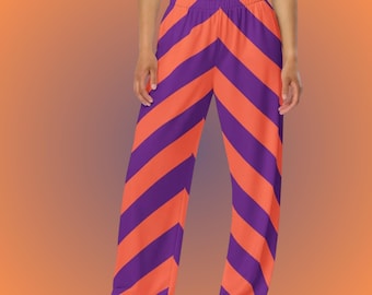 Orange And Purple Stripe Lounge Pants: Retro Style Wide Leg Unisex Pajama Style