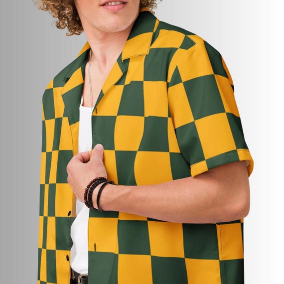 Green and Yellow Checkered Button-down Shirt: Game Day Tailgate